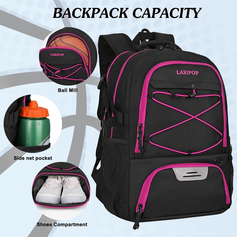 LARIPOP Basketball Backpack, Large Sports Bag with Ball Holder & Shoes Compartment, Basketball Bag for Soccer,Volleyball, - Image 3